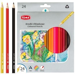 Kredki szkolne TRÓJKĄTNE drewniane 2-stronne 18cm - 24 kolorowe mix TO-542 Toma