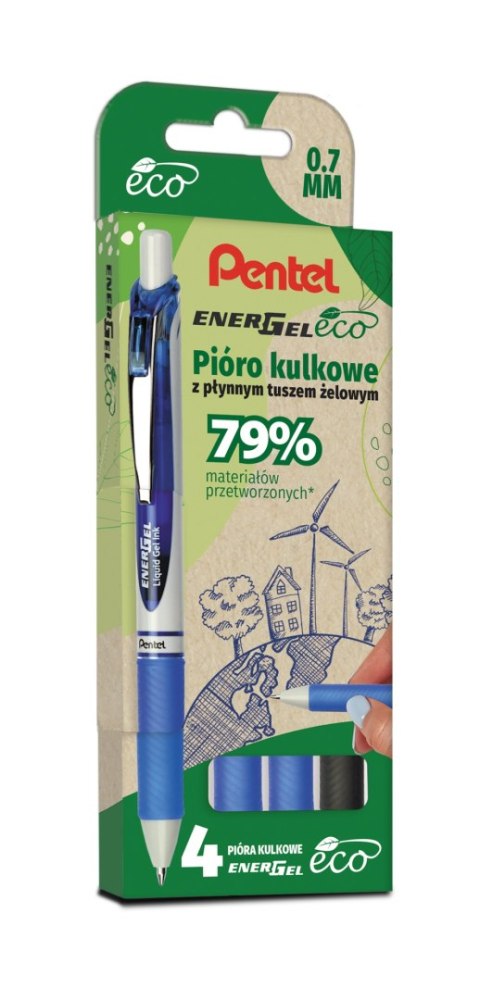 Pióro kulkowe ENERGEL ECO (kpl. 4szt - czarny, 3x niebieski) BL77E-ST4ACCCPL PENTEL Pióro kulkowe ENERGEL ECO (kpl. 4szt - czarny, 3x niebieski) BL77E-ST4ACCCPL PENTEL