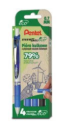 Pióro kulkowe ENERGEL ECO (kpl. 4szt - czarny, 3x niebieski) BL77E-ST4ACCCPL PENTEL