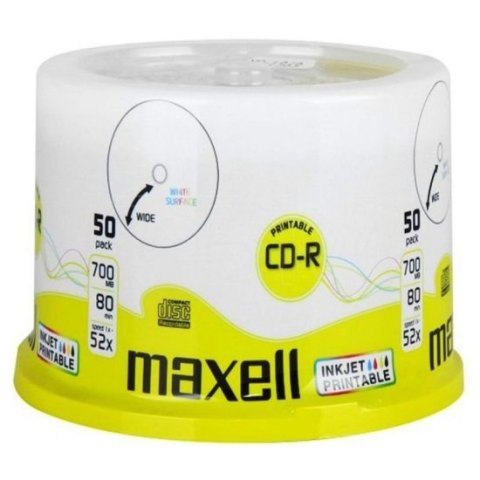 Płyta MAXELL CD-R 700MB 52x (50szt) PRINTABLE, white, do nadruku, cake 624006