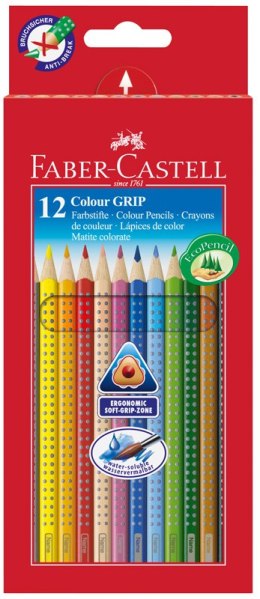 Kredki trójkątne akwarelowe 12 kolorów GRIP 2001, FABER CASTELL 112412