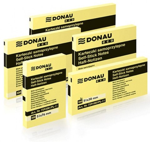 Bloczki samoprzylepne ECO (3szt x 100 ) karteczek jasnożółte 38x51 7591001PL-11 DONAU