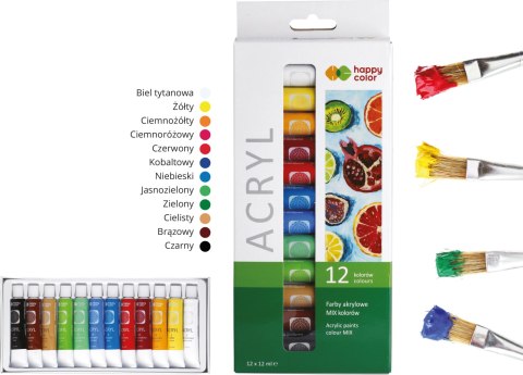 Farba akrylowa zestaw 12 kolorów x 12 ml, Happy Color HA 7370 0012-K12 Farba akrylowa zestaw 12 kolorów x 12 ml, Happy Color HA 7370 0012-K12
