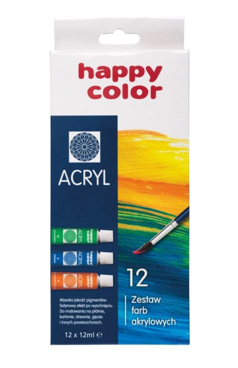 Farba akrylowa zestaw 12 kolorów x 12 ml, Happy Color HA 7370 0012-K12 Farba akrylowa zestaw 12 kolorów x 12 ml, Happy Color HA 7370 0012-K12