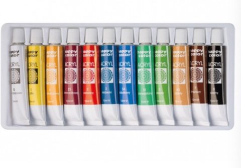 Farba akrylowa zestaw 12 kolorów x 12 ml, Happy Color HA 7370 0012-K12 Farba akrylowa zestaw 12 kolorów x 12 ml, Happy Color HA 7370 0012-K12