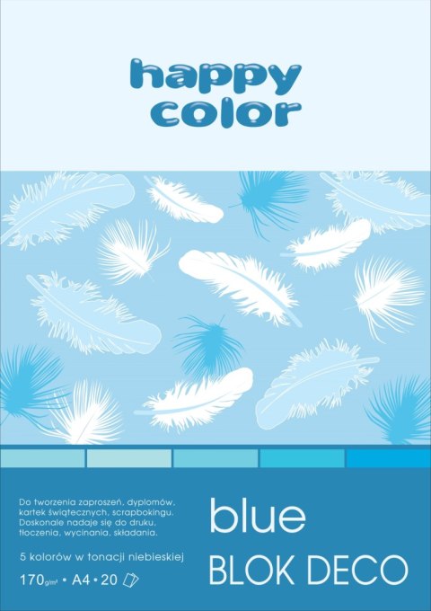 Blok Deco Blue A4, 170g, 20 ark, 5 kol. tonacja niebieska, Happy Color HA 3717 2030-032 Blok Deco Blue A4, 170g, 20 ark, 5 kol. tonacja niebieska, Happy Color HA 3717 2030-032