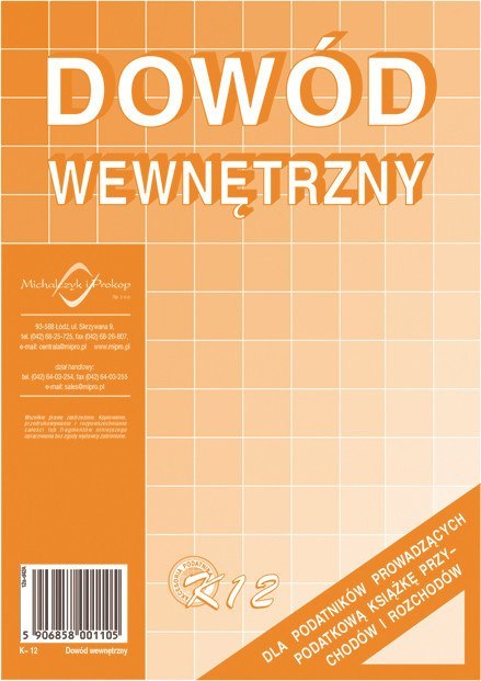 Dowód wewnętrzny dla podatników prowadzących podatkową k.p.i.r.K-12 Michalczyk i Prokop