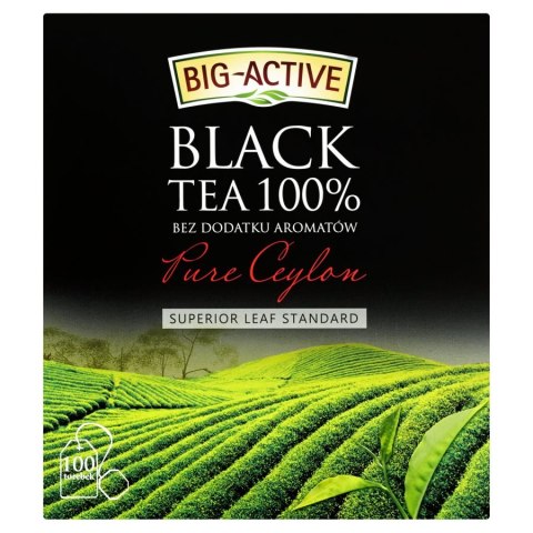 Herbata BIG-ACTIVE PURE CEYLON, 100 torebek x2g z zawieszką czarna