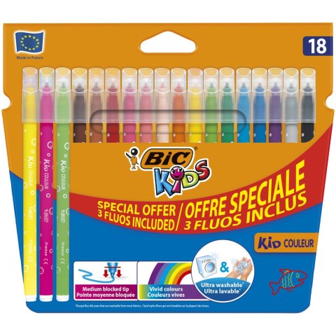 Flamastry BIC Kids Kid Couleur Fluo 18szt, 937511