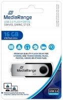 Pamięć_Pendrive MediaRange 16GB USB 2.0, obracany, srebrno-czarny, MR910