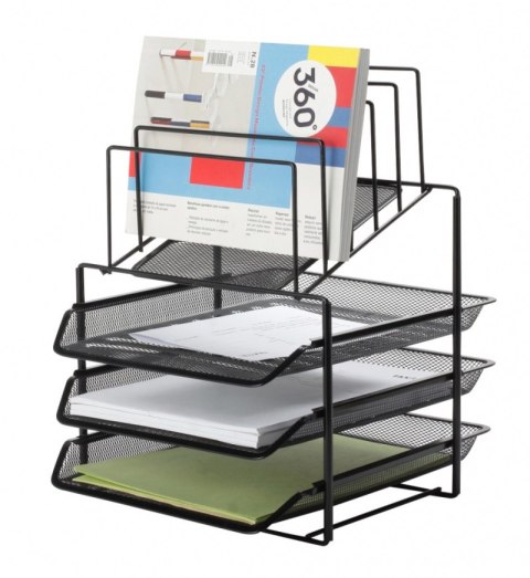 Zestaw na biurko Q-CONNECT OFFICE SET, metal, z sorterem dokumentów 3 szufladki, czarny