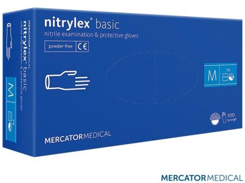Rękawice nitrylowe bezpudrowe diagnostyczne MERCATOR, nitrylex basic, (100 szt.), rozmiar L, niebieskie