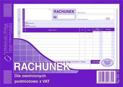 231-3 Rachunek A5 dla zw.z VAT (poziom)MICHALCZYK i PROKOP