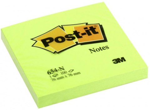 Bloczek samoprzylepny POST-IT_ (654N), 76x76mm, 1x100 kart., jaskrawy zielony