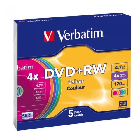 Płyta DVD+RW VERBATIM SLIM Color 4.7GB x4 (5szt.) 43297