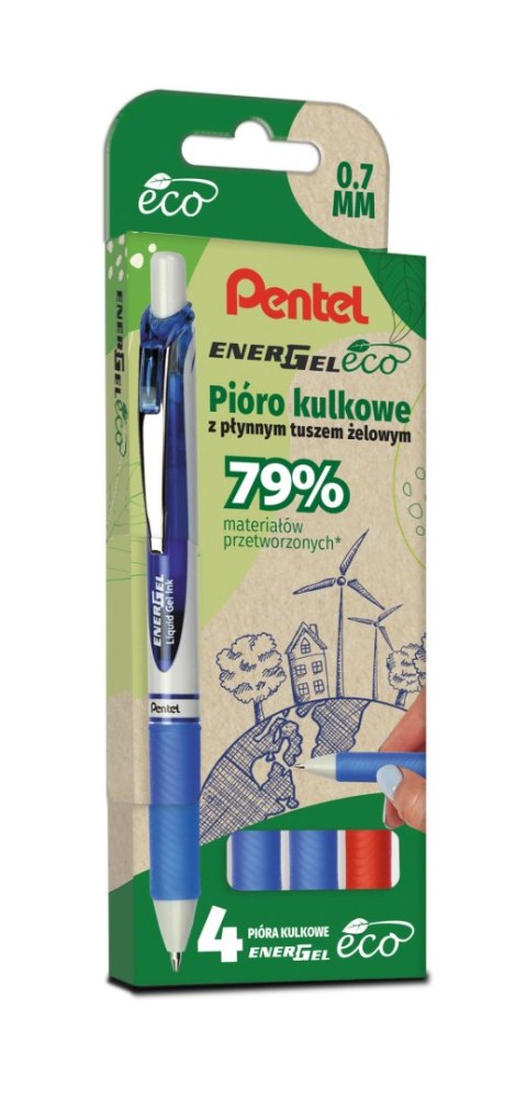 Pióro kulkowe ENERGEL ECO (kpl. 4szt - czerwony, 3x niebieski) BL77E-ST4BCCCPL PENTEL Pióro kulkowe ENERGEL ECO (kpl. 4szt - czerwony, 3x niebieski) BL77E-ST4BCCCPL PENTEL