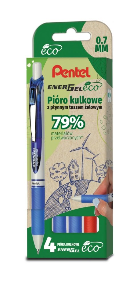 Pióro kulkowe ENERGEL ECO (kpl. 4szt - czerwony, 3x niebieski) BL77E-ST4BCCCPL PENTEL Pióro kulkowe ENERGEL ECO (kpl. 4szt - czerwony, 3x niebieski) BL77E-ST4BCCCPL PENTEL