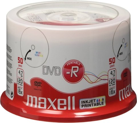 Płyta MAXELL DVD-R 4.7GB 16x, (50szt) PRINTABLE, white, do nadruku, cake 275701