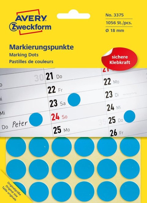 Kółka do zaznaczania 3375 Q18 22 ark niebieskie trwałe, Avery Zweckform Kółka do zaznaczania 3375 Q18 22 ark niebieskie trwałe, Avery Zweckform