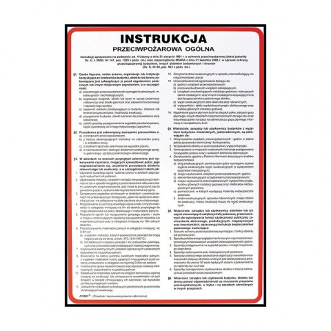 Naklejka INSTRUKCJA POSTĘPOWANIA NA WYPADEK POŻARU Z-IP1-P