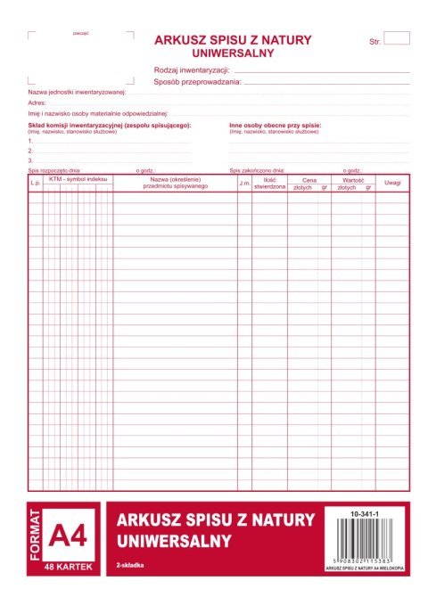 341-1 Arkusz spisu z natury MICHALCZYK&PROKOP A4 (pion) 48 kartek