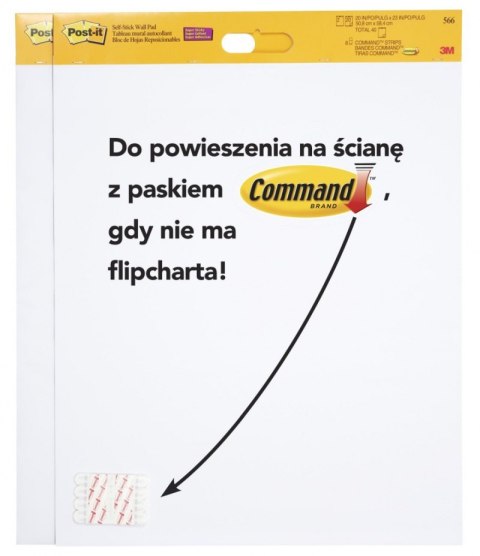 Arkusze konferencyjne Post-it_ Super Sticky, na ścianę, 58,4x50,8cm, 8 paski Command_, 2x20 kart., białe