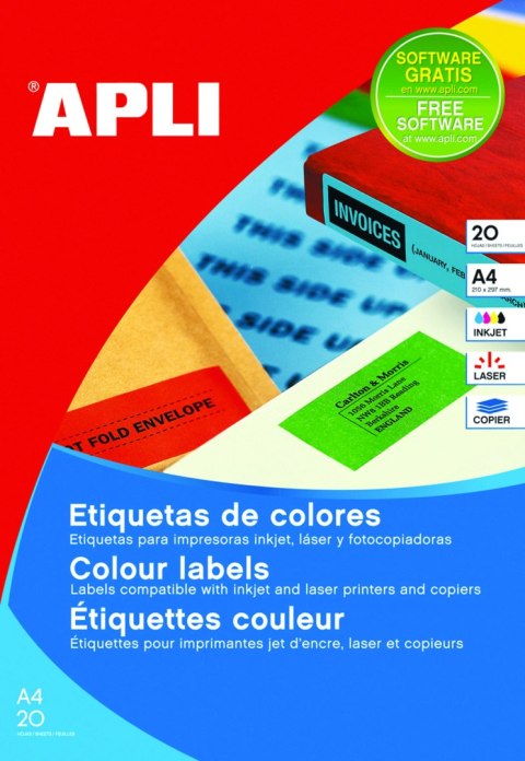 Etykiety 02873 64*33.9 zielon fluo zaokrąglone APLI 20ar (X)