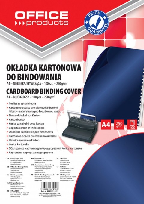 Okładki do bindowania , karton, A4, 250gsm, błyszczące, 100szt., ciemnoniebieski, typu OFFICE PRODUCTS 20232515-11
