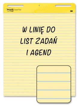 Samoprzylepne arkusze konferencyjne Post-it_ Super Sticky, na flipchart, 63,5x76,2cm, w linię do list zadań i agend, 30 kart., ż