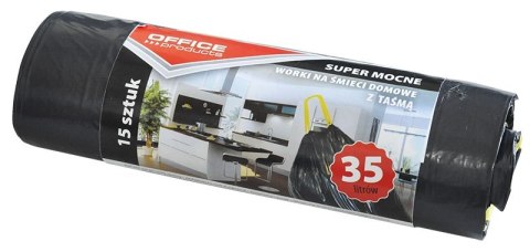 Worki na śmieci domowe z taśmą , super mocne (LDPE), 35l, 15szt., czarne, typu OFFICE PRODUCTS 22023218-05