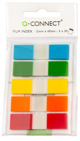 ZAKŁADKI INDEKSUJĄCE Q-CONNECT, PP, 12X45MM, 100 KART., ZAWIESZKA, MIX KOLORÓW KF14966