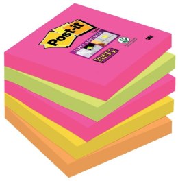 Bloczek samoprzylepny POST-IT_ Super Sticky (654S-N), 76x76mm, 5x90 kartek, neonowe