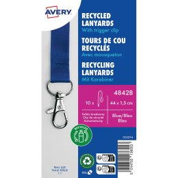 Smycz na identyfikator z recyklingowanego PET, 10 szt.; 15 x 440 mm; niebieskie smycze, Avery 4842B