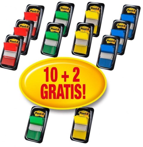 Zestaw promocyjny zakładek POST-IT (680 -P10+2), PP, 25,4x43,2mm, mix kolorów, 10+2 GRATIS
