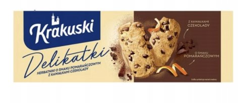 Krakuski Delikatki Herbatniki z Kawałkami Czekolady o Smaku Pomarańczy 125g