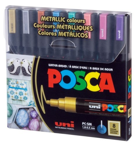 Marker z tuszem pigmentowym PC-5M , zestaw 8 szt. METALICZNYCH POSCA UNI